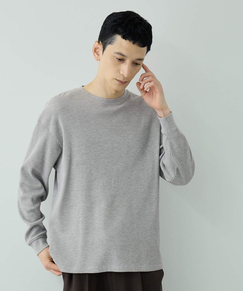 NAVY BCIコットン リラックスフィット ワッフル長袖Tシャツ メンズ商品画像-1