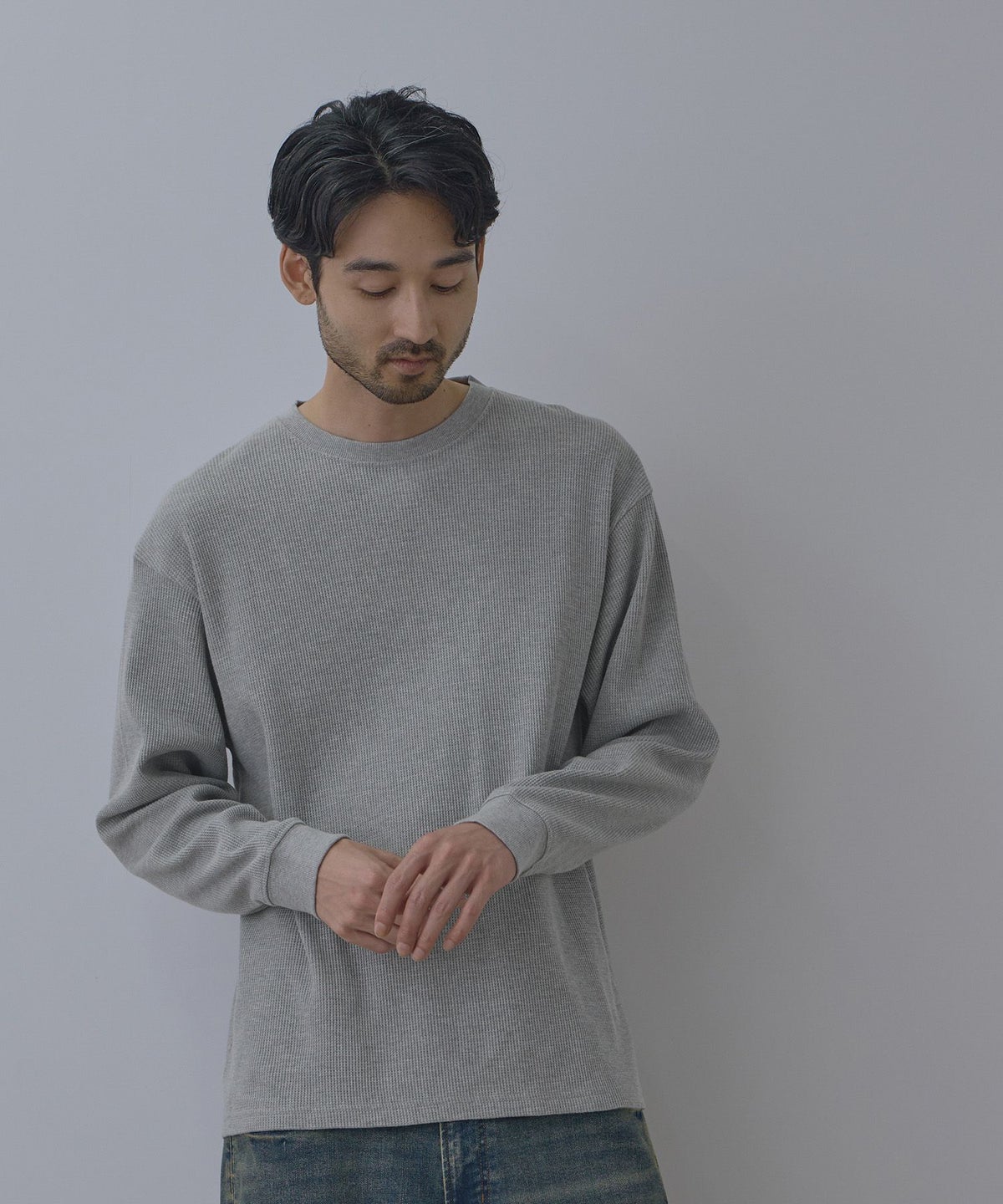NAVY BCIコットン リラックスフィット ワッフル長袖Tシャツ メンズ
