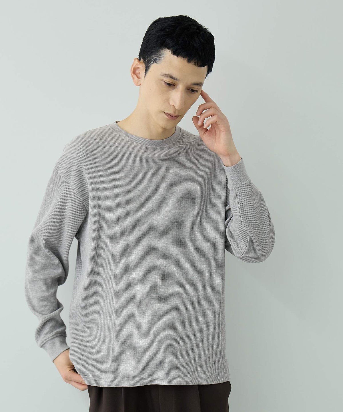 NAVY BCIコットン リラックスフィット ワッフル長袖Tシャツ メンズ