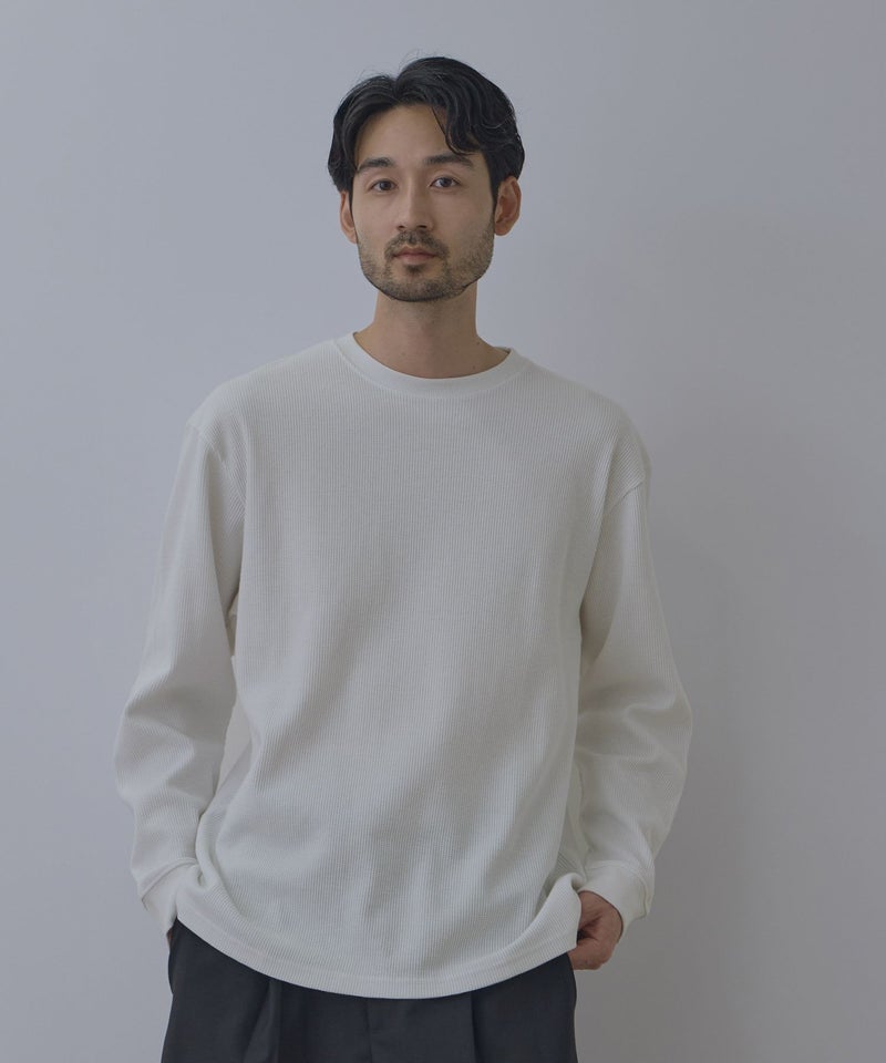 NAVY  BCIコットン リラックスフィット ワッフル長袖Tシャツ メンズ商品画像-2