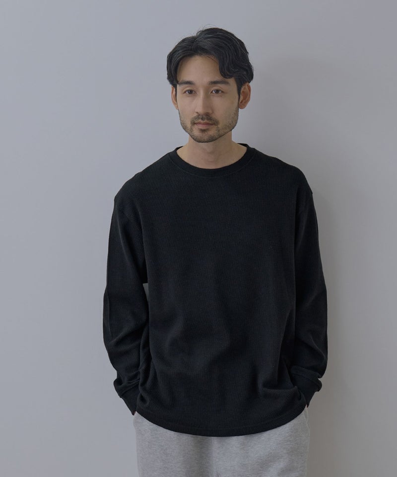 NAVY BCIコットン リラックスフィット ワッフル長袖Tシャツ メンズ商品画像-3