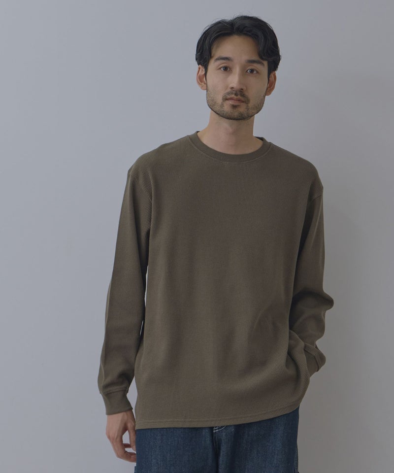 NAVY  BCIコットン リラックスフィット ワッフル長袖Tシャツ メンズ商品画像-4
