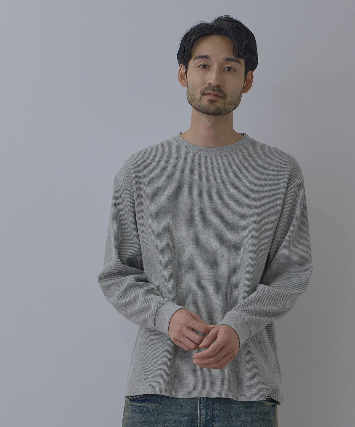 NAVY BCIコットン リラックスフィット ワッフル長袖Tシャツ メンズ