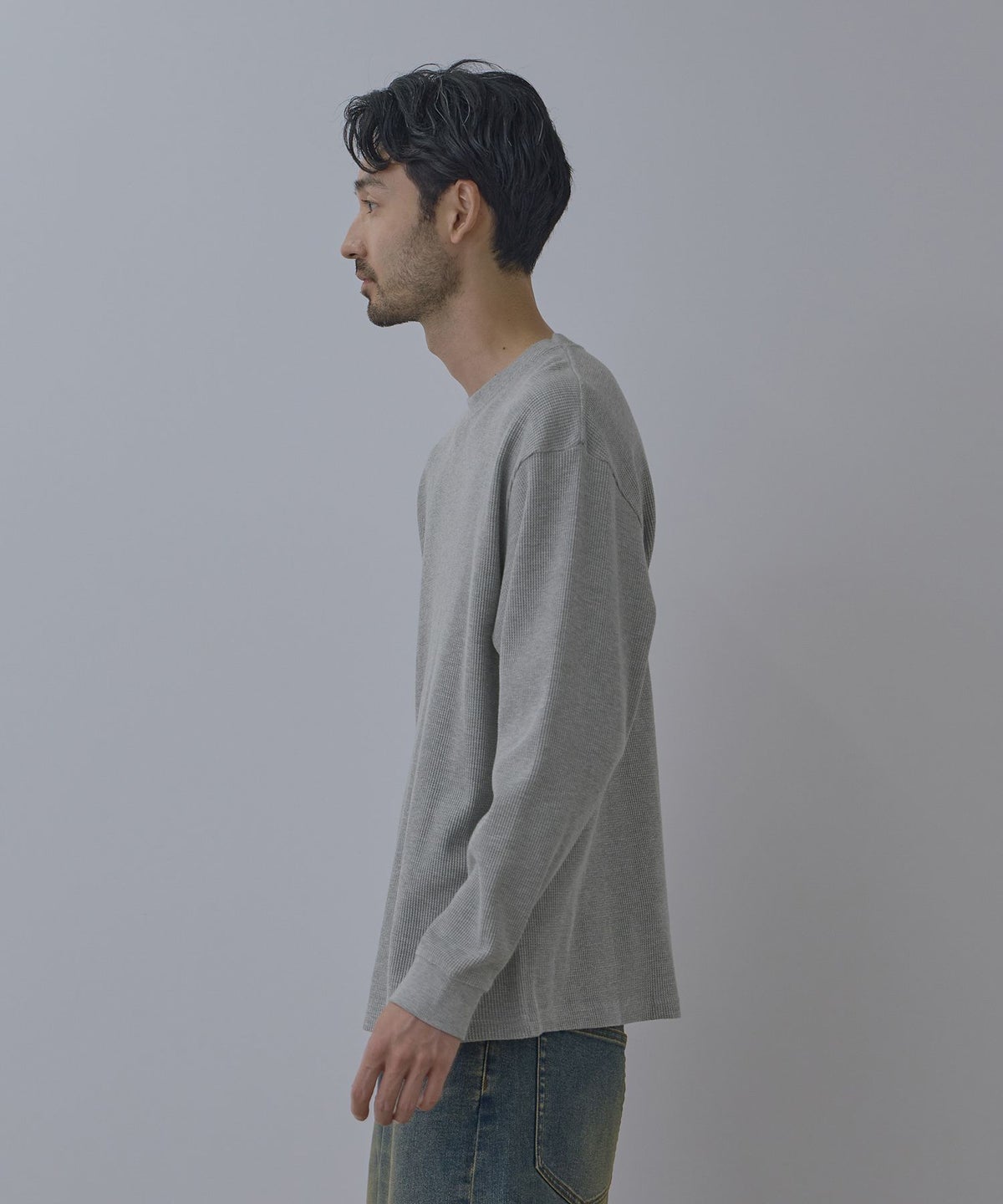 NAVY BCIコットン リラックスフィット ワッフル長袖Tシャツ メンズ