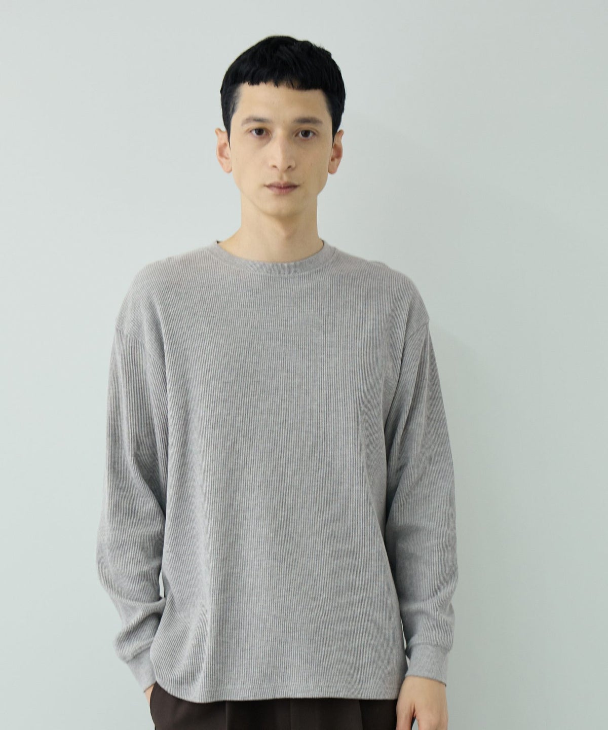 NAVY BCIコットン リラックスフィット ワッフル長袖Tシャツ メンズ