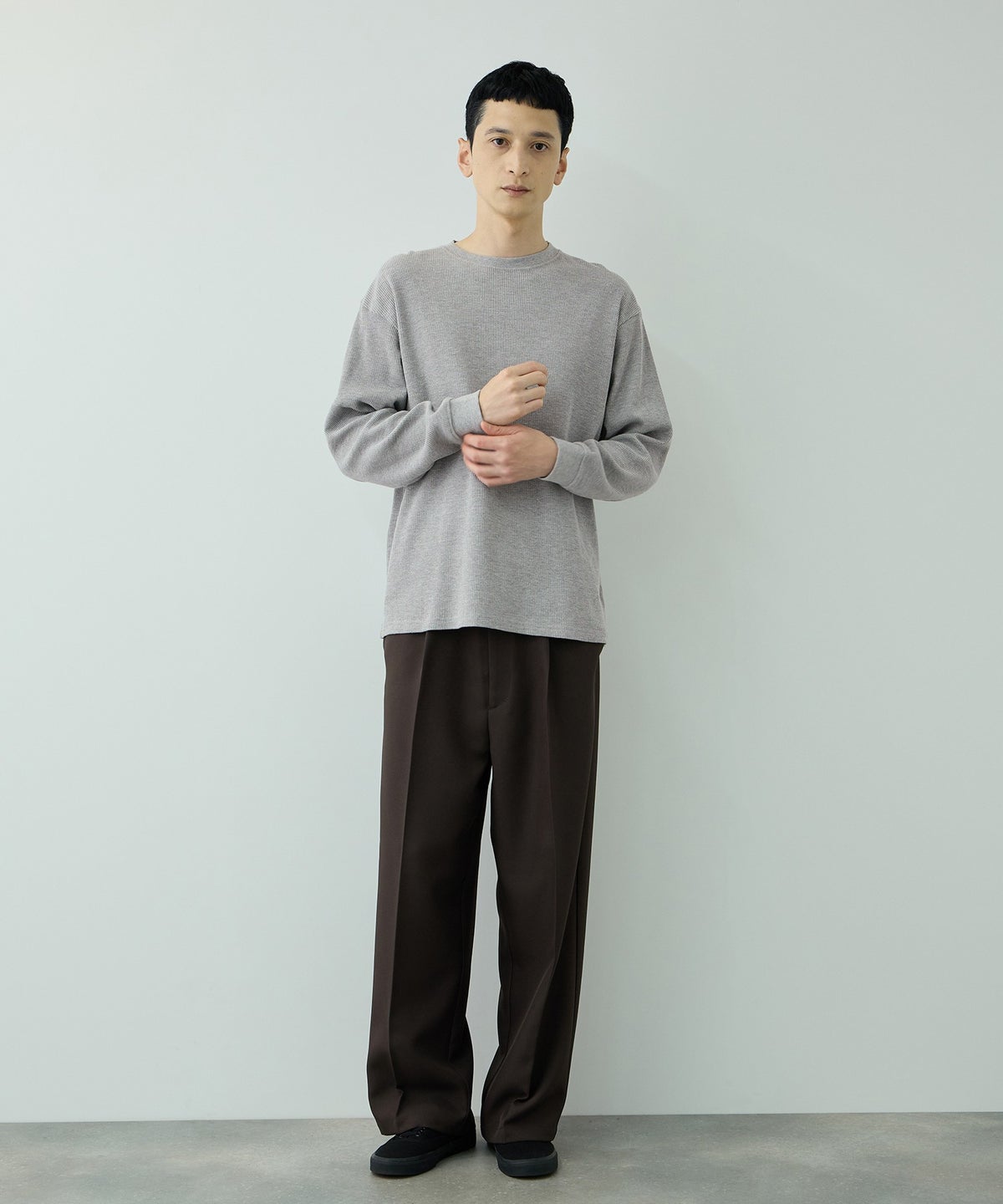 NAVY BCIコットン リラックスフィット ワッフル長袖Tシャツ メンズ