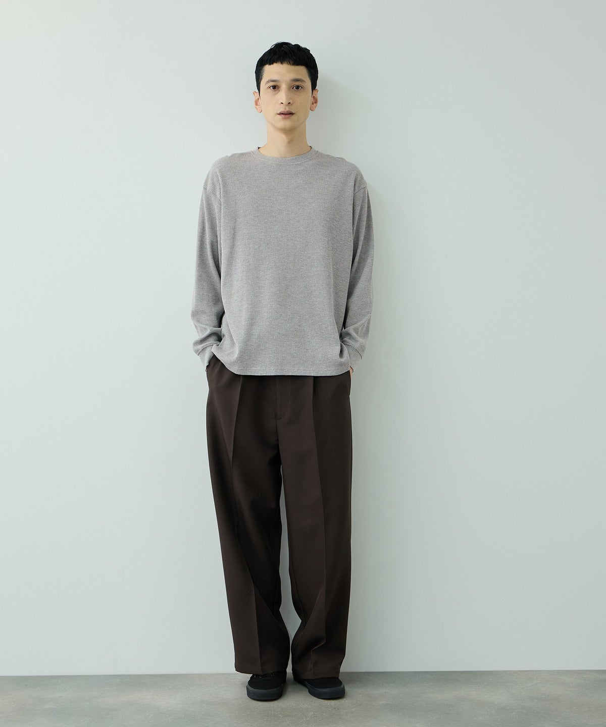 NAVY BCIコットン リラックスフィット ワッフル長袖Tシャツ メンズ
