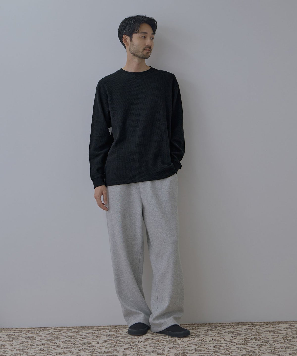 NAVY BCIコットン リラックスフィット ワッフル長袖Tシャツ メンズ