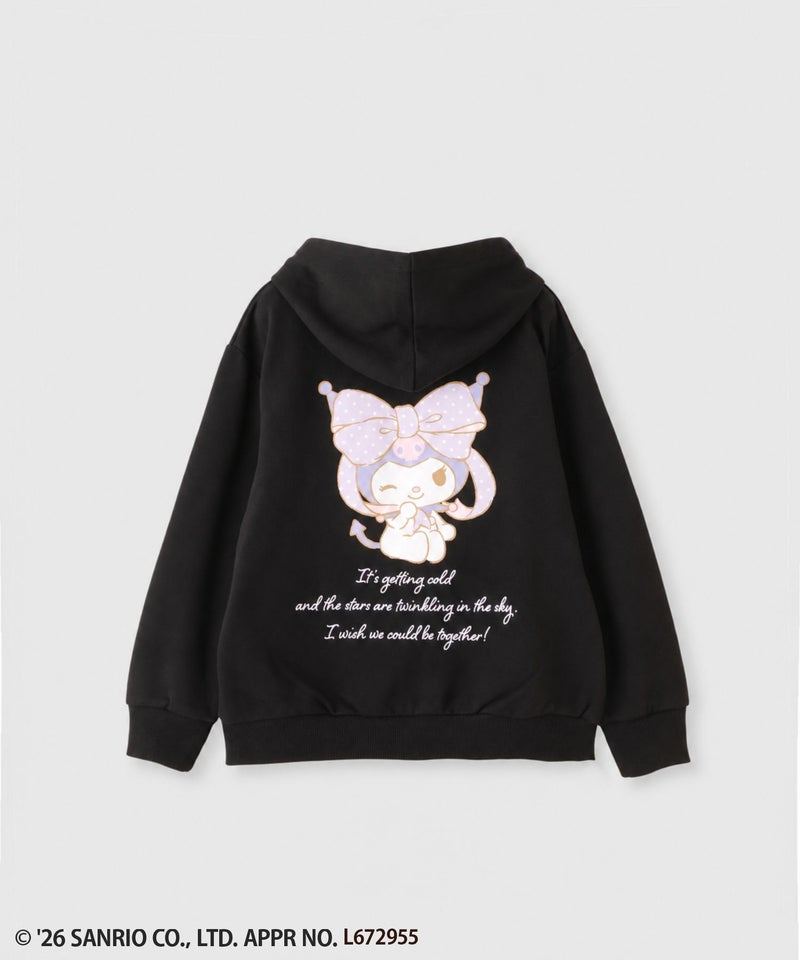 サンリオキャラクターズ クロミ バックプリント ワンポイント刺しゅう 裏毛ジップパーカー キッズ商品画像-1