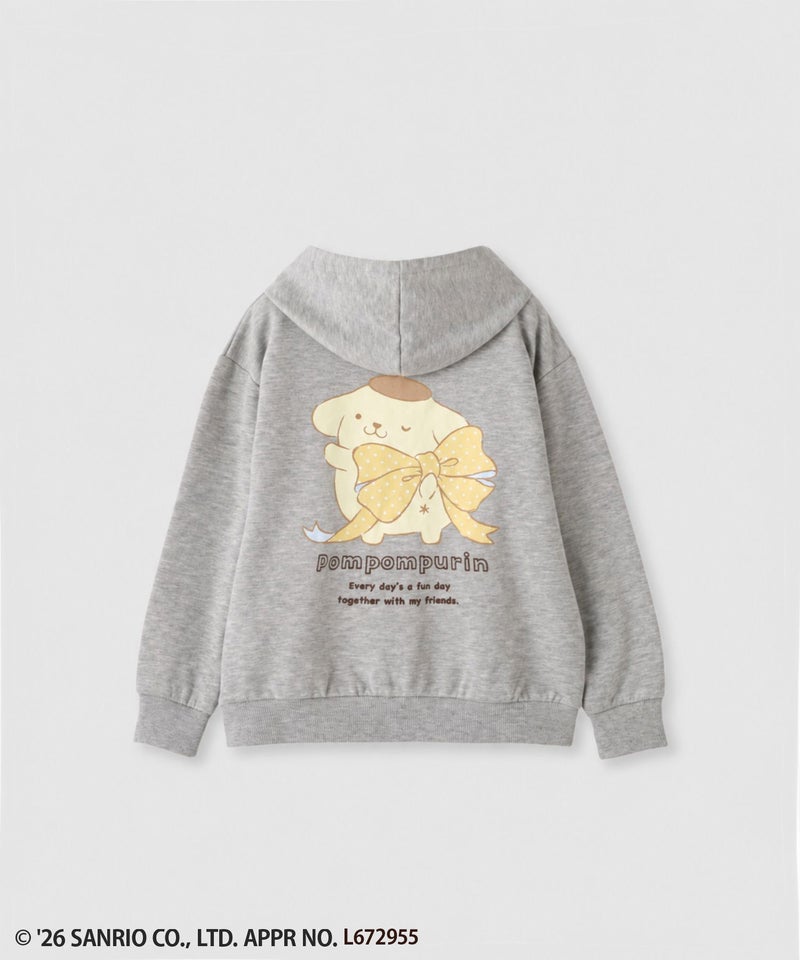 サンリオキャラクターズ ポムポムプリン バックプリント ワンポイント刺しゅう 裏毛ジップパーカー キッズ商品画像-1