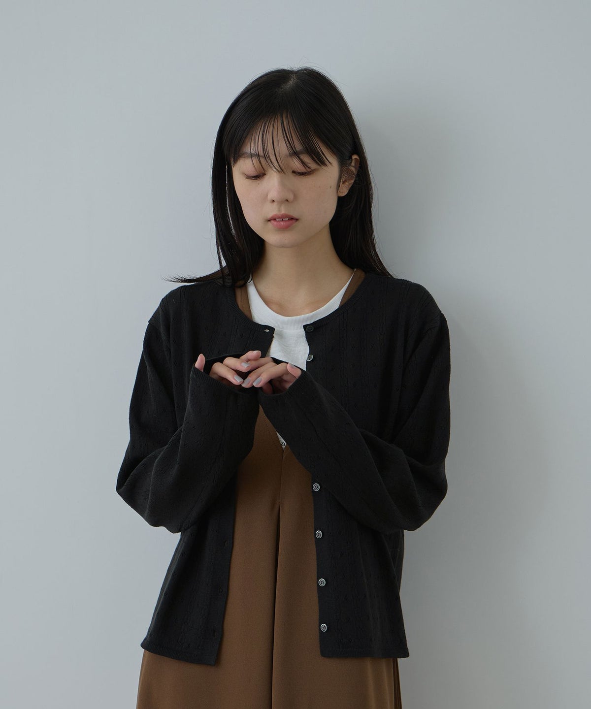 Free Nature アイレットクルーネックカーディガン レディース