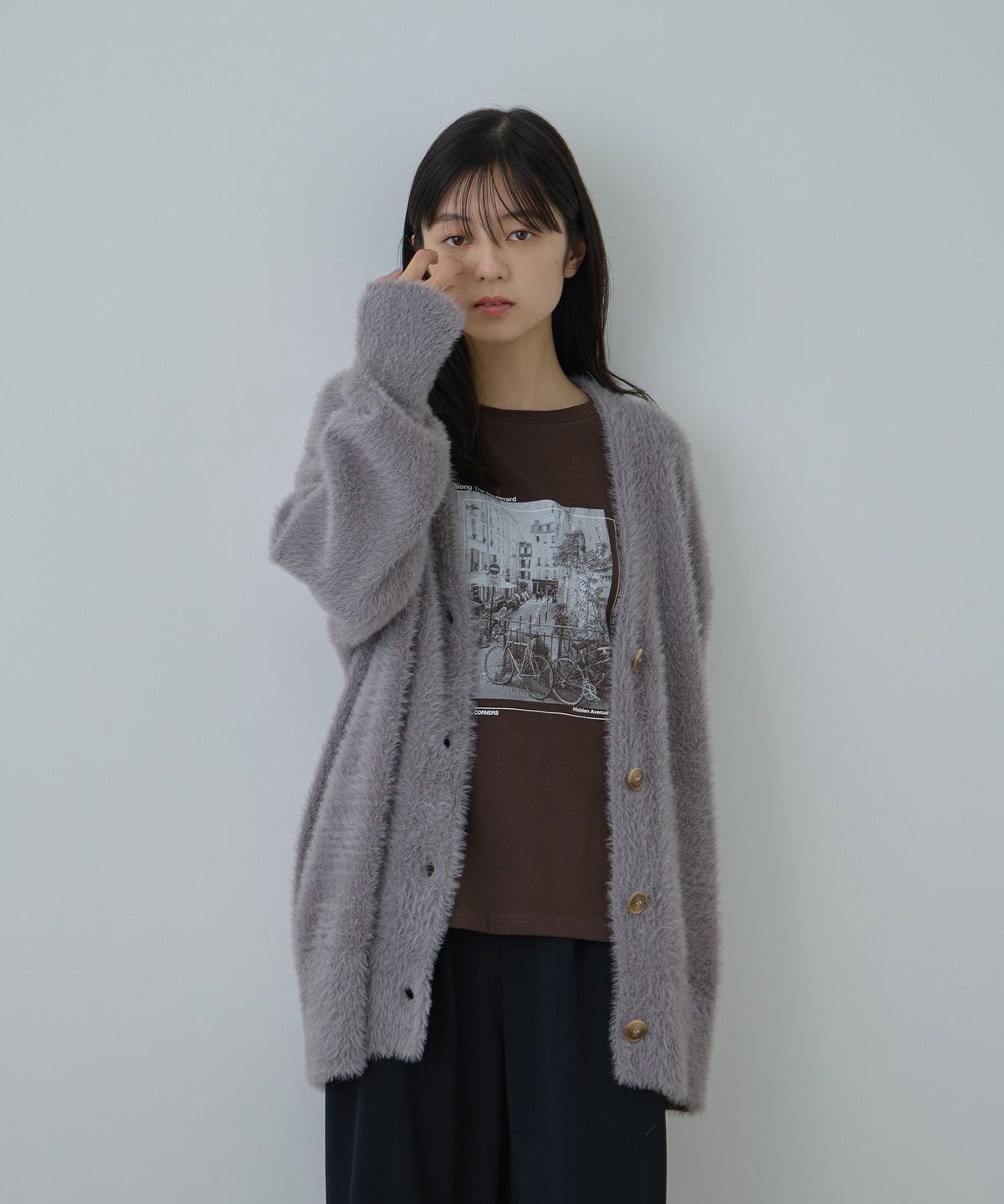 Free Nature フェザーヤーンVネックカーディガン レディース