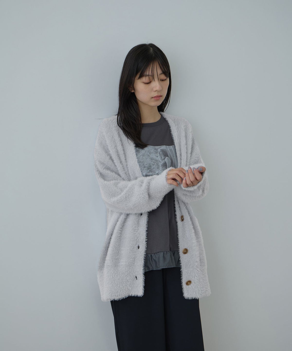 Free Nature フェザーヤーンVネックカーディガン レディース
