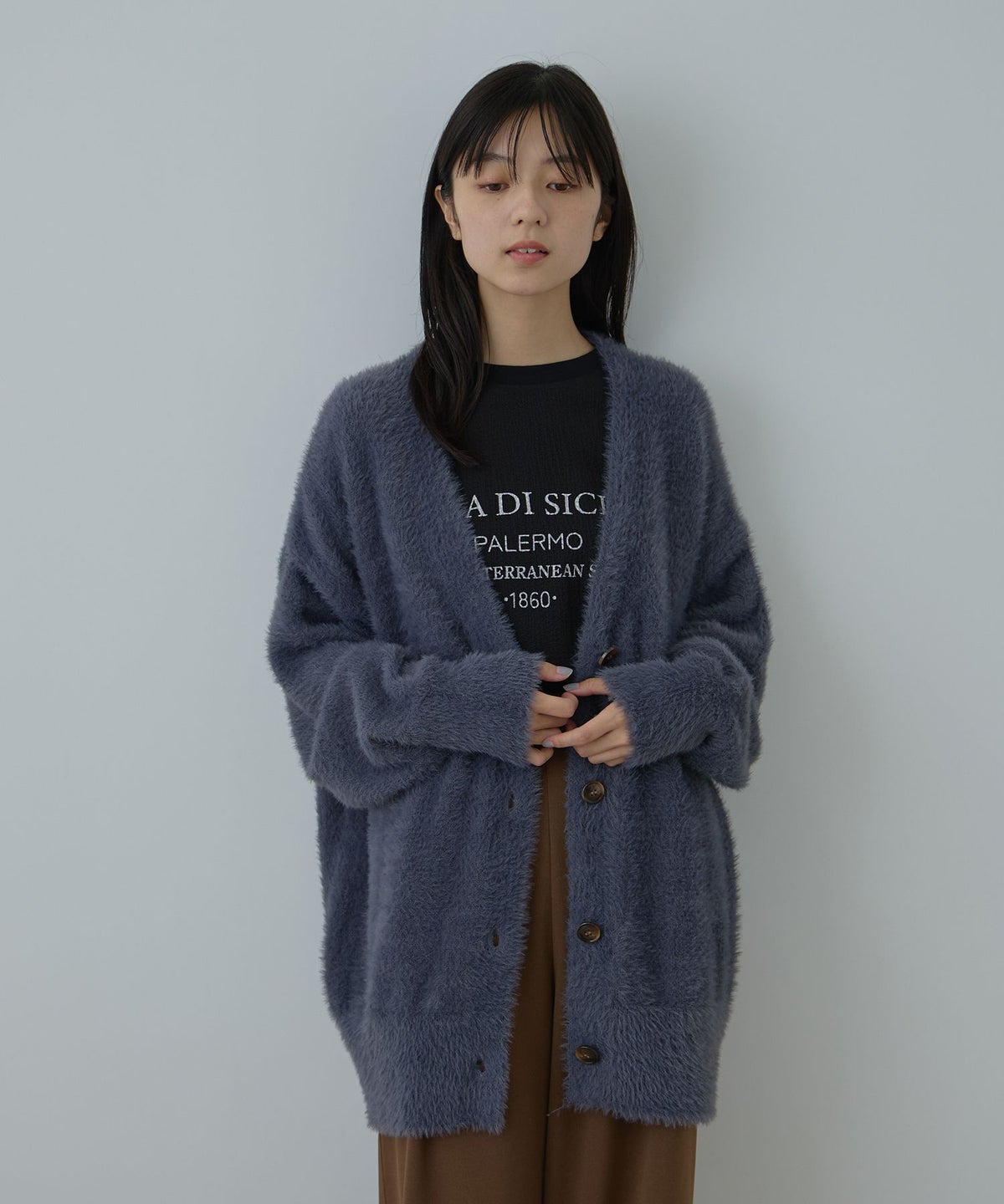 Free Nature フェザーヤーンVネックカーディガン レディース