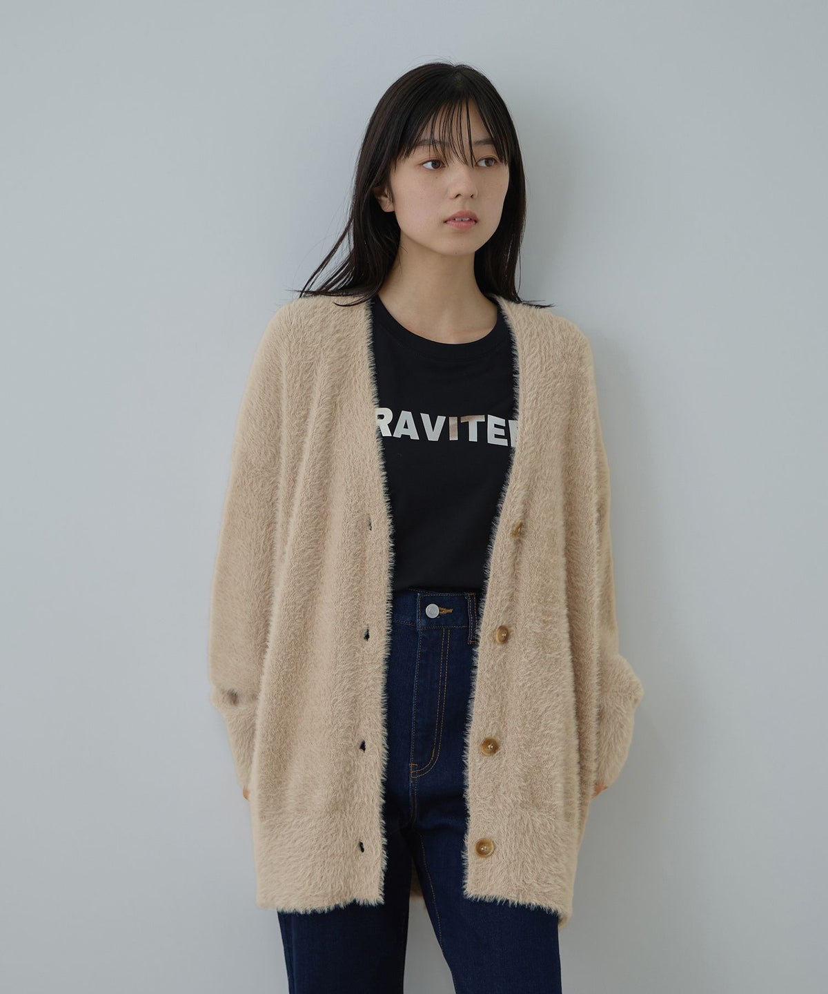 Free Nature フェザーヤーンVネックカーディガン レディース