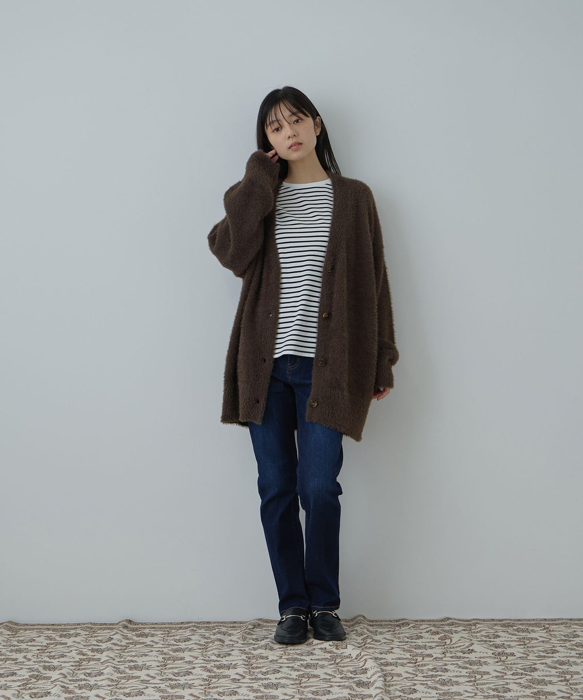 Free Nature フェザーヤーンVネックカーディガン レディース