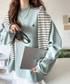 Classical Elf 大人リラックススタイル。ワンポイント刺繍モックネック長袖Tシャツ(無地・ボーダー) 商品サムネイル-4