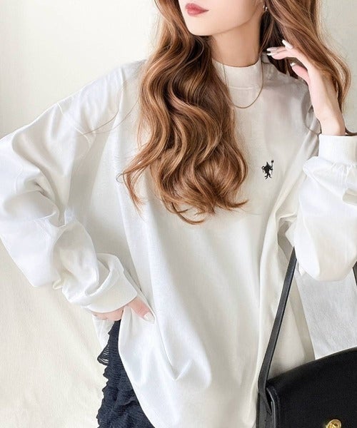 Classical Elf 大人リラックススタイル。ワンポイント刺繍モックネック長袖Tシャツ(無地・ボーダー) 商品画像-7