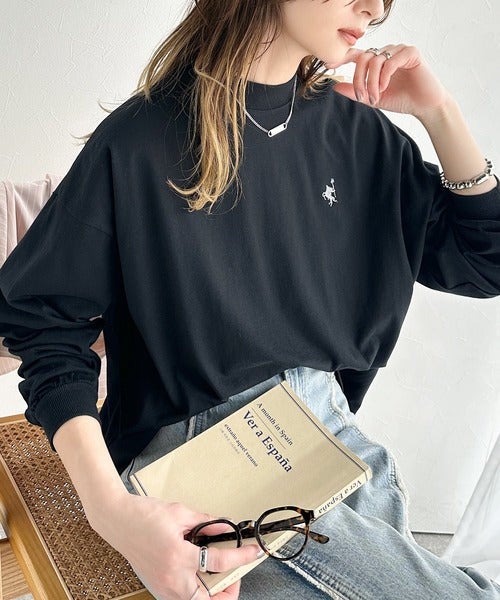 Classical Elf 大人リラックススタイル。ワンポイント刺繍モックネック長袖Tシャツ(無地・ボーダー) 商品画像-17