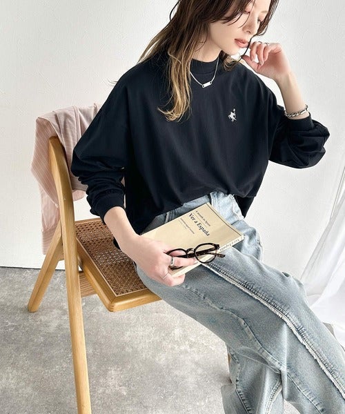 Classical Elf 大人リラックススタイル。ワンポイント刺繍モックネック長袖Tシャツ(無地・ボーダー) 商品画像-18
