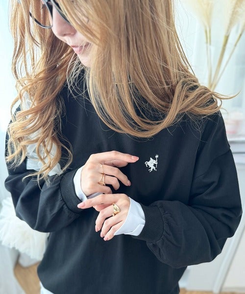 Classical Elf 大人リラックススタイル。ワンポイント刺繍モックネック長袖Tシャツ(無地・ボーダー) 商品画像-22
