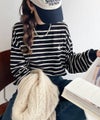 Classical Elf 大人リラックススタイル。ワンポイント刺繍モックネック長袖Tシャツ(無地・ボーダー) 商品サムネイル-25