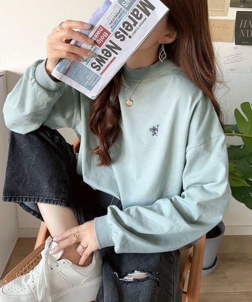 Classical Elf 大人リラックススタイル。ワンポイント刺繍モックネック長袖Tシャツ(無地・ボーダー) 商品画像-30