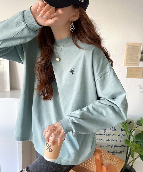 Classical Elf 大人リラックススタイル。ワンポイント刺繍モックネック長袖Tシャツ（無地・ボーダー） 商品画像-31