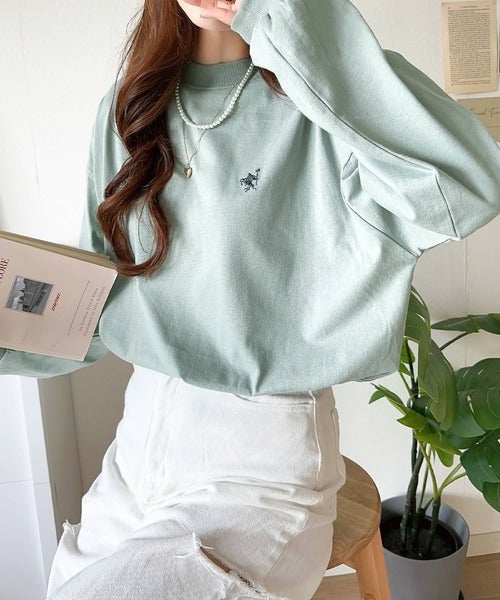 Classical Elf 大人リラックススタイル。ワンポイント刺繍モックネック長袖Tシャツ（無地・ボーダー） 商品画像-32