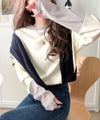 Classical Elf レイヤード見えで仕上げる、きれいめモード。指穴(サムホール)付き袖配色切り替えテレコリブニットプルオーバー(長袖) 商品サムネイル-7
