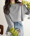 Classical Elf レイヤード見えで仕上げる、きれいめモード。指穴（サムホール）付き袖配色切り替えテレコリブニットプルオーバー（長袖） 商品サムネイル-15
