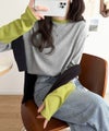 Classical Elf レイヤード見えで仕上げる、きれいめモード。指穴(サムホール)付き袖配色切り替えテレコリブニットプルオーバー(長袖) 商品サムネイル-16