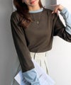 Classical Elf レイヤード見えで仕上げる、きれいめモード。指穴（サムホール）付き袖配色切り替えテレコリブニットプルオーバー（長袖） 商品サムネイル-31