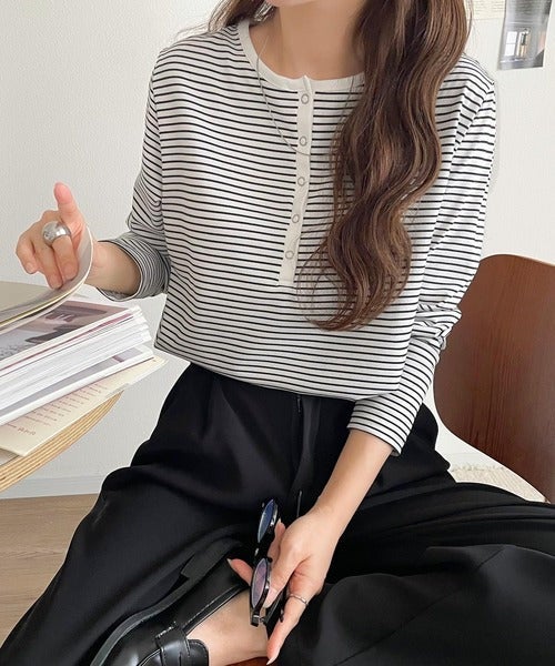Classical Elf シンプルだからこそ、こだわりたい。シルケット加工ドット釦ヘンリーTシャツ（長袖） 商品画像-11