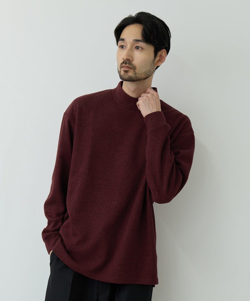 NAVY  MAC HEAT あったか滑らかニットフリースTシャツ 長袖モックネック メンズ商品画像-1
