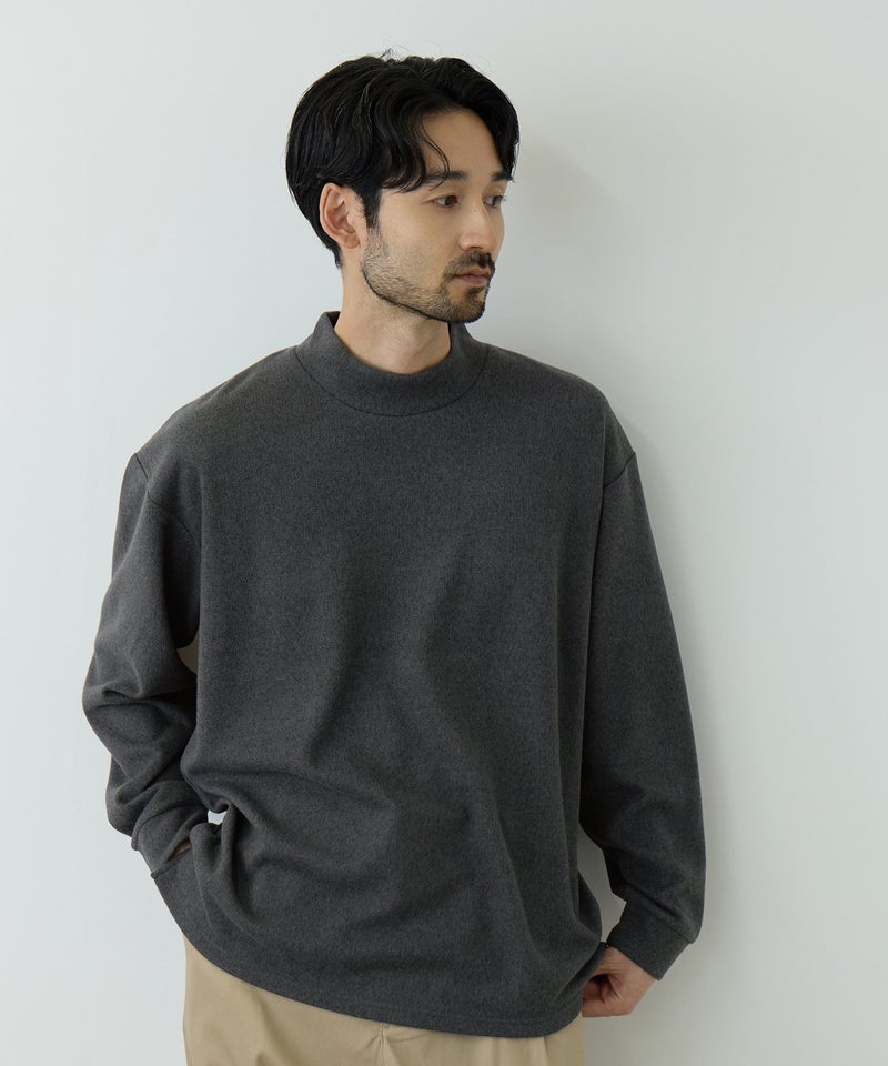 NAVY  MAC HEAT あったか滑らかニットフリースTシャツ 長袖モックネック メンズ商品画像-3