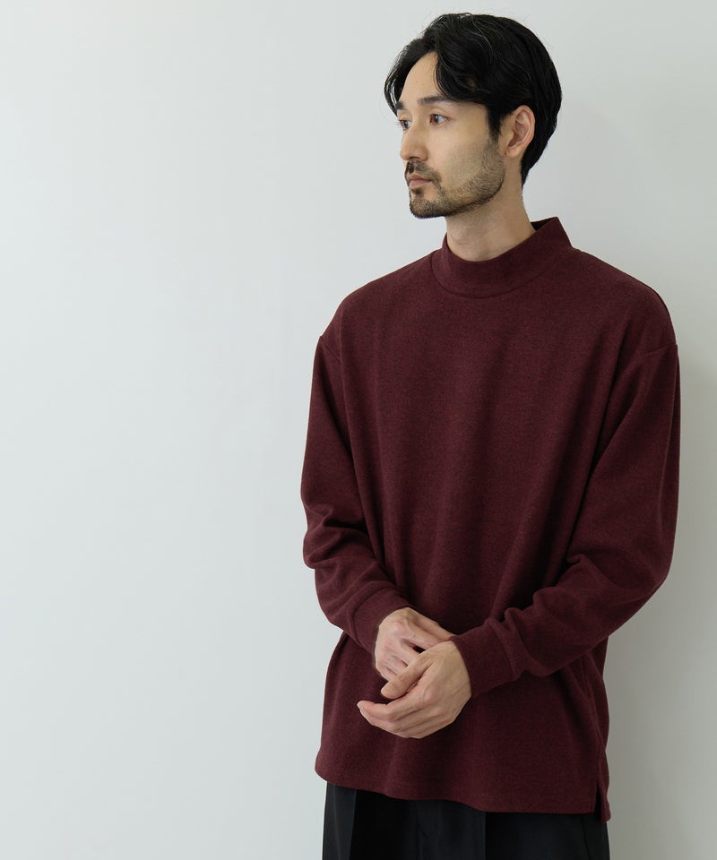 NAVY MAC HEAT あったか滑らかニットフリースTシャツ 長袖モックネック メンズ商品画像-5