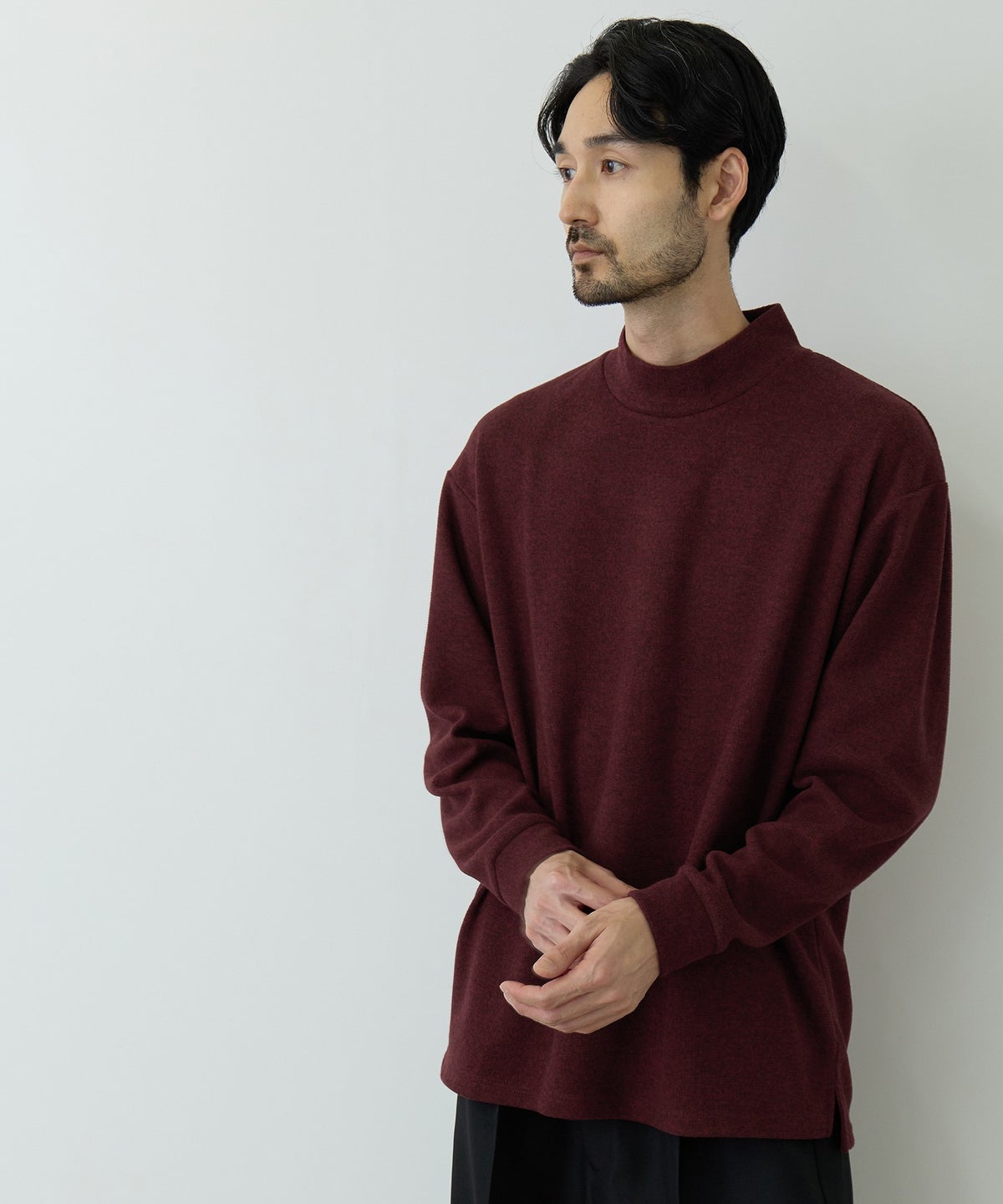 NAVY MAC HEAT あったか滑らかニットフリースTシャツ 長袖モックネック メンズ
