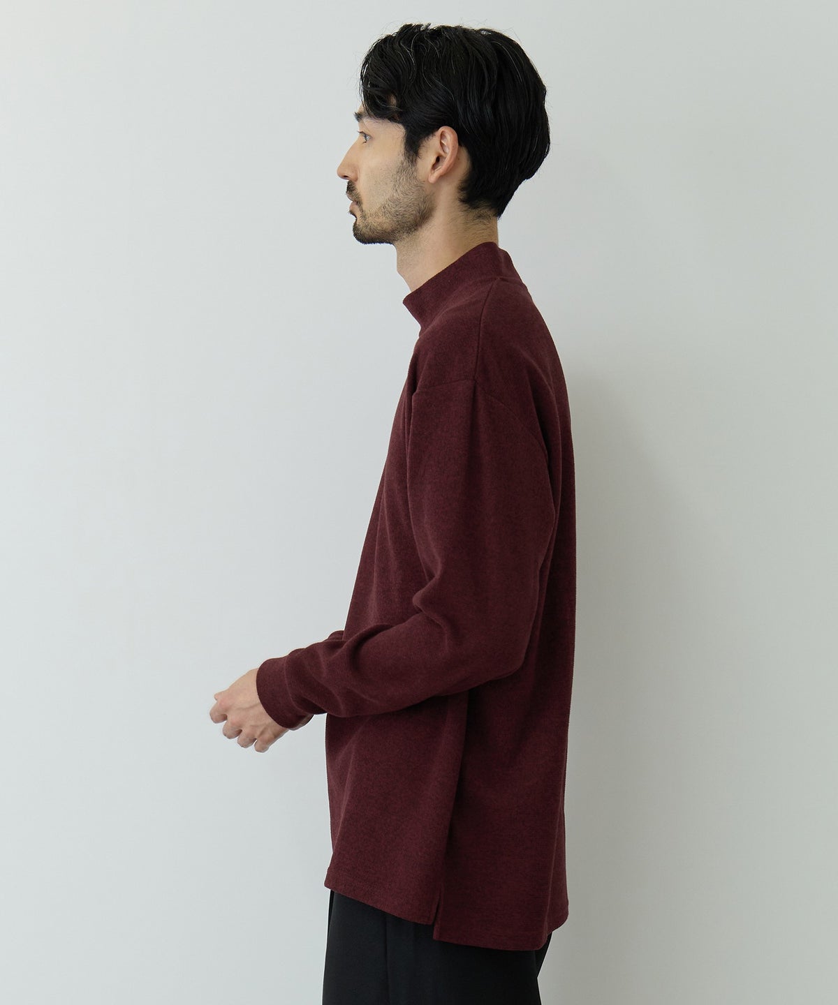 NAVY MAC HEAT あったか滑らかニットフリースTシャツ 長袖モックネック メンズ