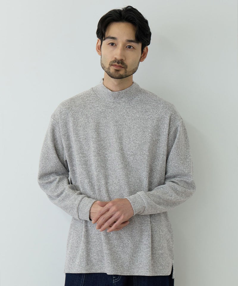 NAVY  MAC HEAT あったか滑らかニットフリースTシャツ 長袖モックネック メンズ商品画像-11