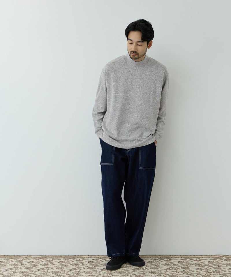 NAVY MAC HEAT あったか滑らかニットフリースTシャツ 長袖モックネック メンズ商品画像-12