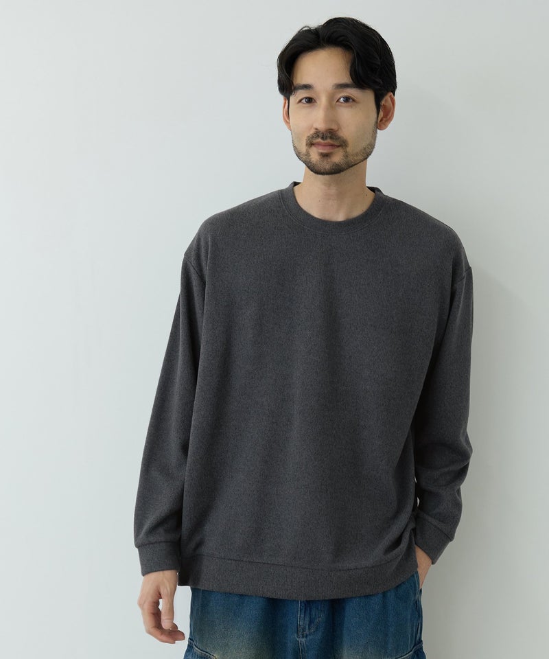 NAVY  MAC HEAT あったか滑らかニットフリースTシャツ 長袖クルーネック メンズ商品画像-1