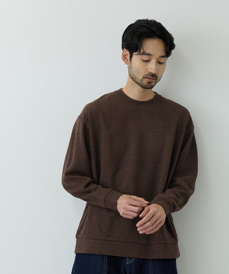 NAVY  MAC HEAT あったか滑らかニットフリースTシャツ 長袖クルーネック メンズ商品画像-4