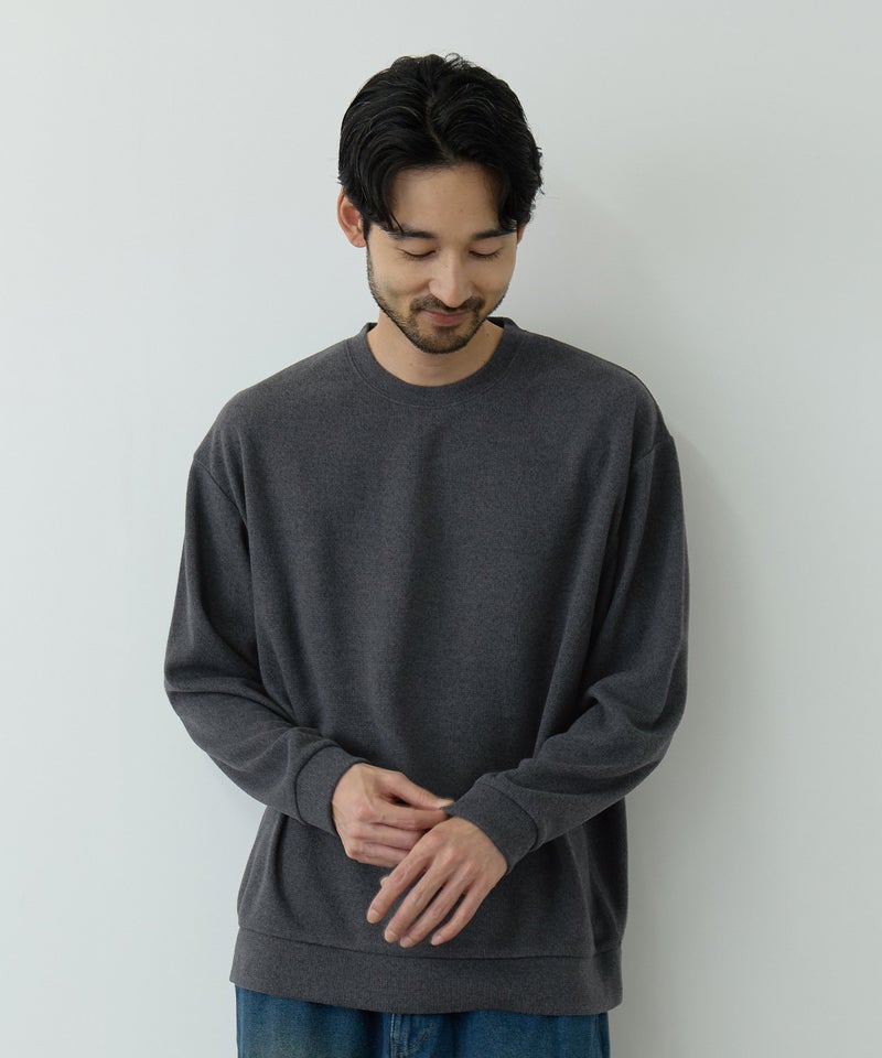 NAVY  MAC HEAT あったか滑らかニットフリースTシャツ 長袖クルーネック メンズ商品画像-5