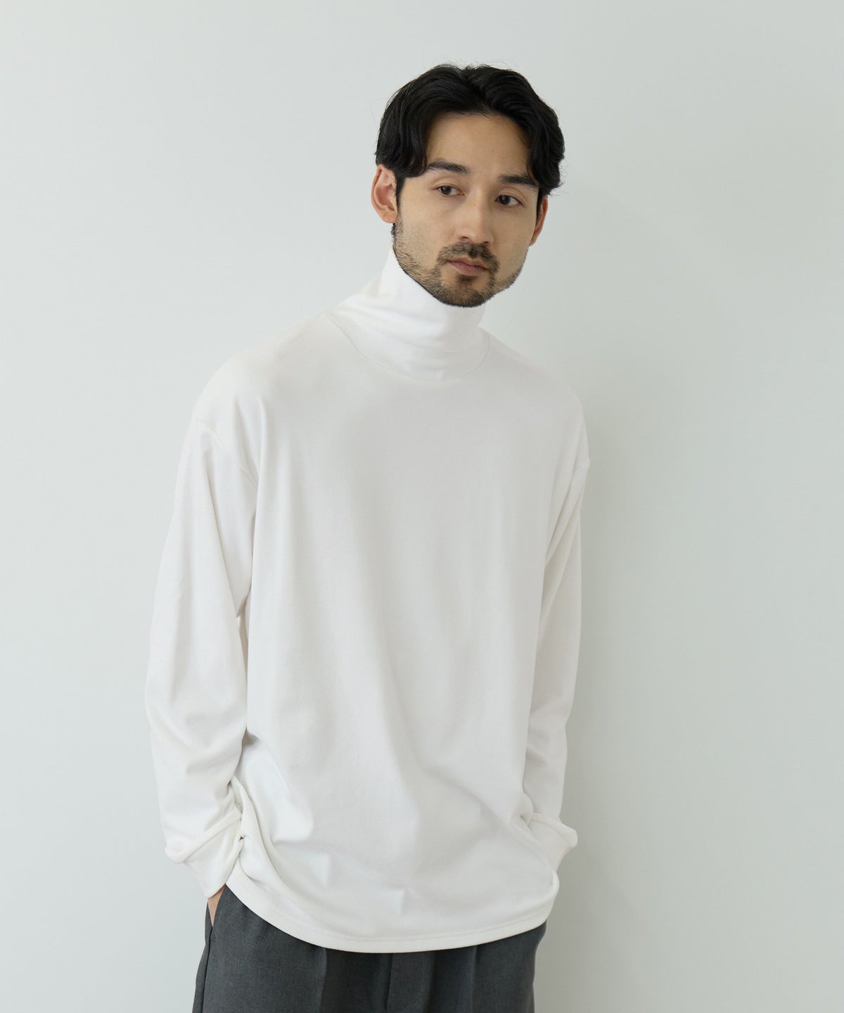 NAVY MAC HEAT あったか滑らかニットフリースTシャツ 長袖タートルネック メンズ