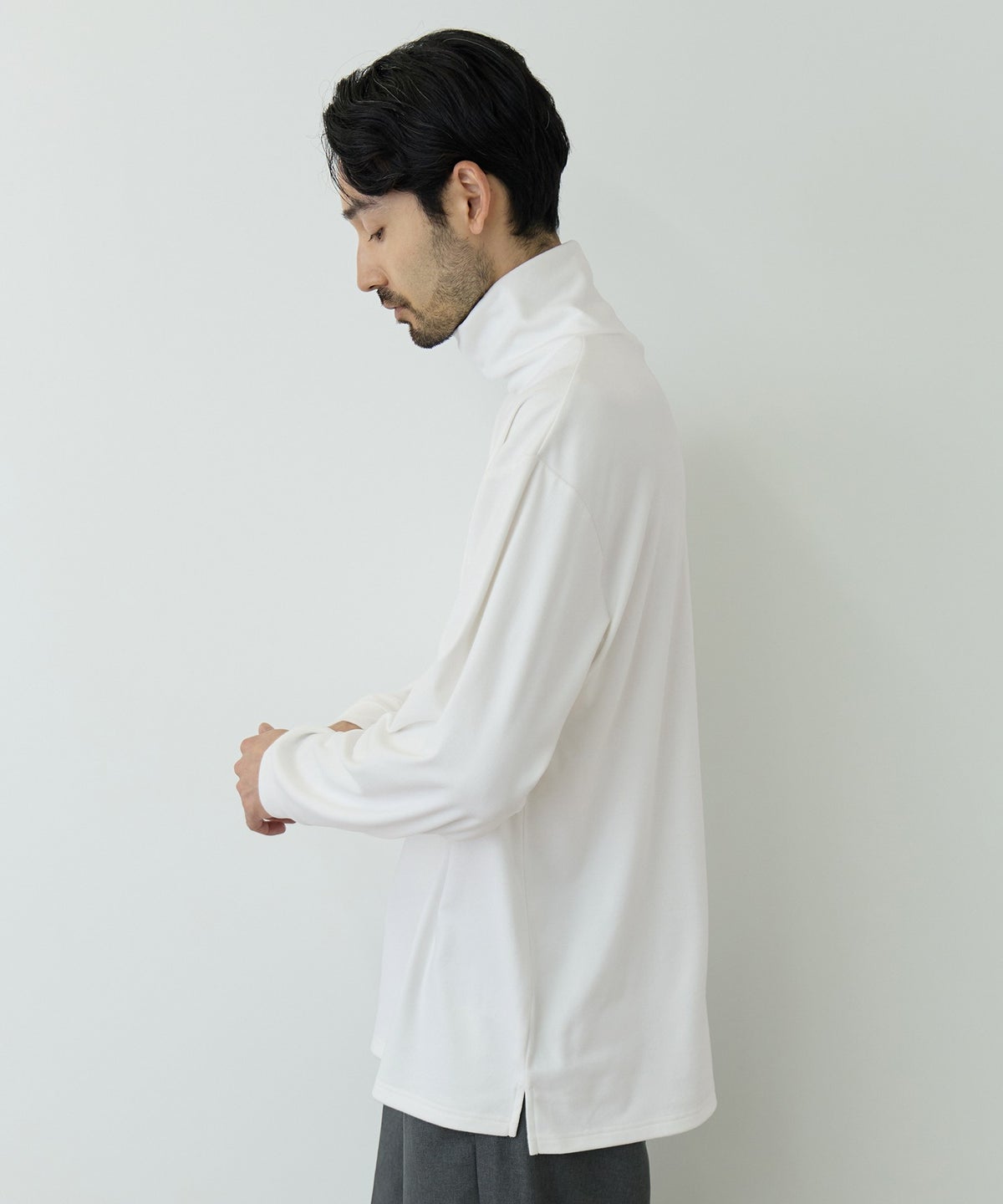 NAVY MAC HEAT あったか滑らかニットフリースTシャツ 長袖タートルネック メンズ