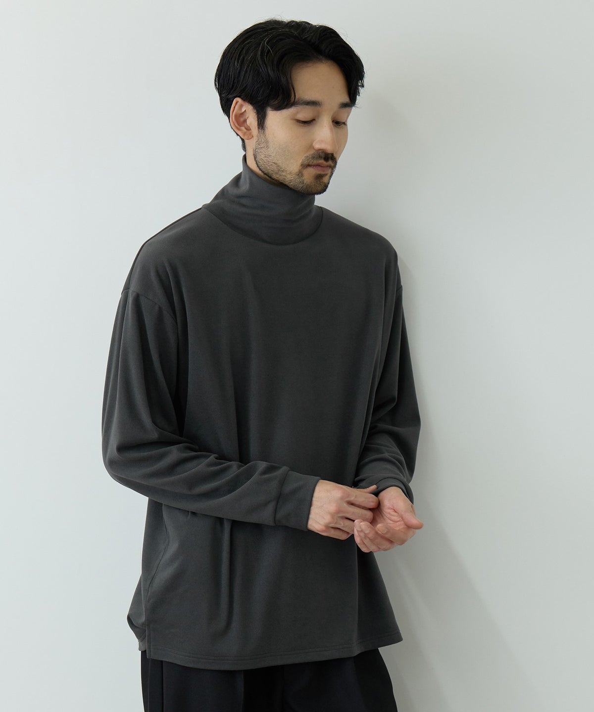 NAVY MAC HEAT あったか滑らかニットフリースTシャツ 長袖タートルネック メンズ