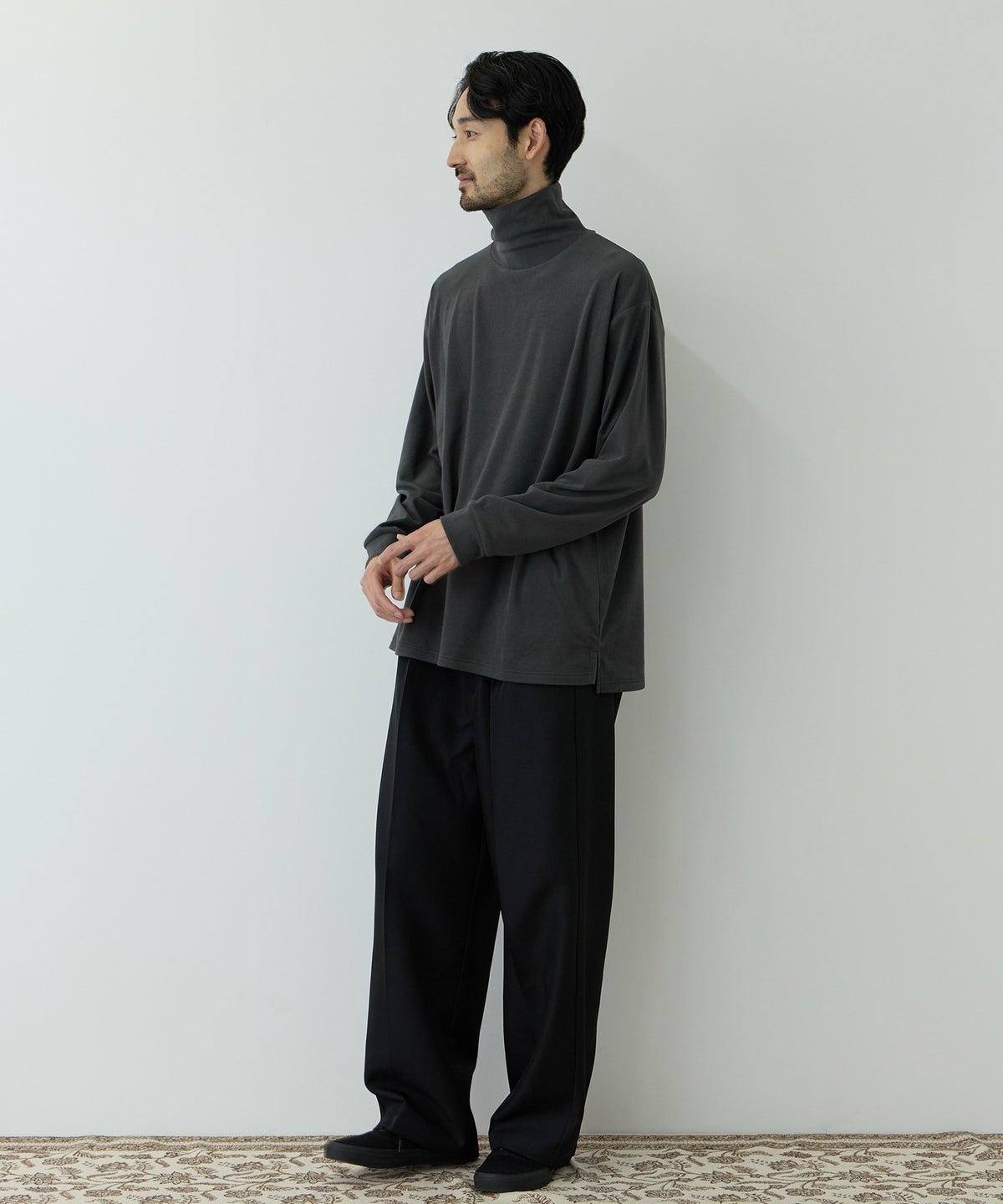 NAVY MAC HEAT あったか滑らかニットフリースTシャツ 長袖タートルネック メンズ