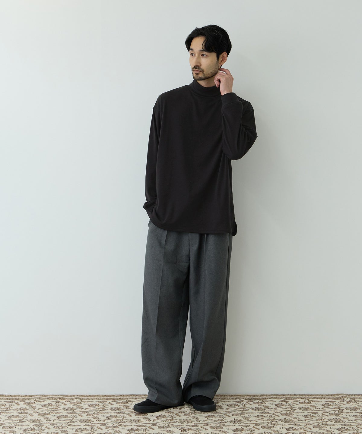 NAVY MAC HEAT あったか滑らかニットフリースTシャツ 長袖タートルネック メンズ
