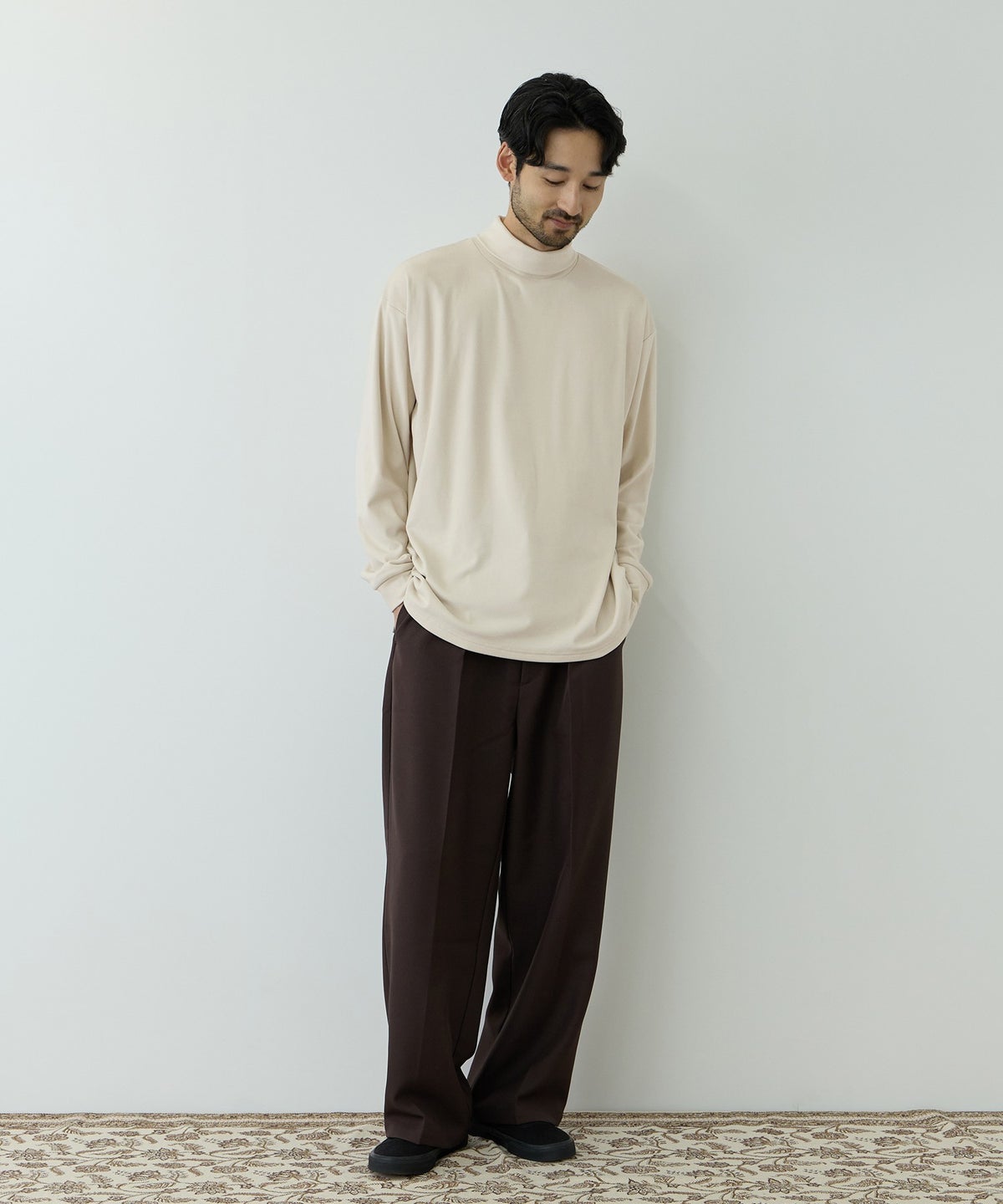 NAVY MAC HEAT あったか滑らかニットフリースTシャツ 長袖タートルネック メンズ